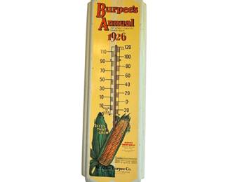 Vintage Advertising Thermometer 'Burpee's Annual' 1926 Metal Sign 27" x 8 NICE