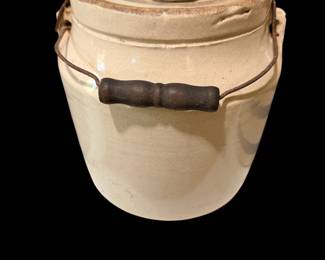 Antique Stoneware Crock Jar with Lid and Bail Handle