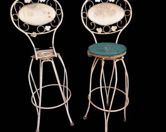 Vintage wrought iron swivel bar stool chairs