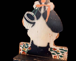 Antique wooden doorstop hand painted