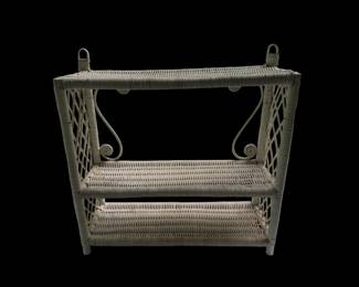 White vintage wicker hanging wall shelf