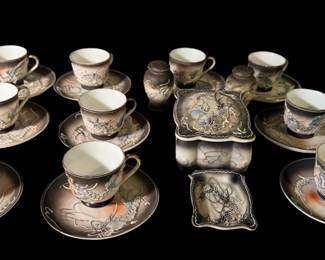 Vintage 1950s Japanese Moriage Dragon Tea Set Picoware China Japan Dragons MCM