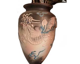 VINTAGE JAPANESE PORCELAIN WALL POCKET/VASE, TEXTURED RAISED DRAGON DESIGN