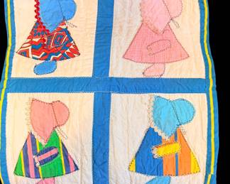 Four panel vintage sunbonnet, baby handmade doll quilt