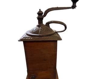 Antique Cast Iron and Dovetail Box Swing Door Coffee Mill