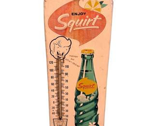Vintage Enjoy Squirt Sipping Straw Metal Advertising Thermometer