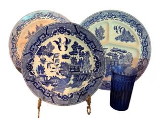 vintage Blue Willow serving or grill plates