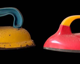 Vintage Glo-iron. Vintage Ohio Art Yellow Metal Toy Play Iron W/ Blue Handle 1950s