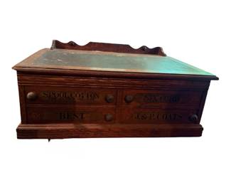 Antique J & P Oak Best Six Cord Oak Spool Cabinet – slanted lid