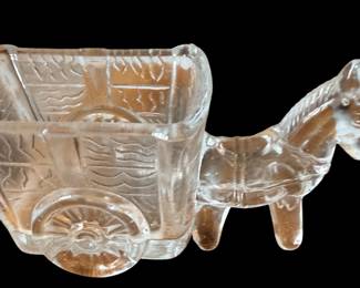 Vintage Pressed Glass Horse Donkey w/ Cart Sugar Packet, Candy, Tea Bag Holder