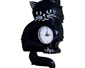 Black cat swinging wall clock
