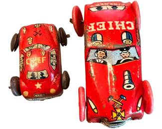 VINT TIN LITHO FIRE CHIEF MINI CAR JAPAN TOYS