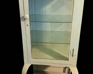 Antique Medical Cabinet Industrial Medical Cabinet Metal and Glass Display /beveled glass on side and front 