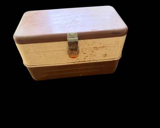 Vintage metal cooler, 1950's Little Brown Chest, midcentury icebox, midcentury Industrial decor and storage