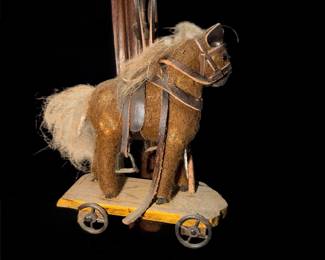 Antique Mohair Horse pull toy