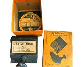 Antique Wood Graining Tools "Chi-Enamel Self-Grainer and Comb" early 1900s original box for furniture metal refinishing grain painting