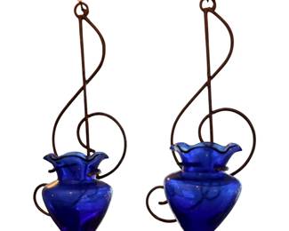 Vintage cobalt, blue bud vases on music note mounts