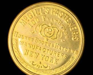Antique Advertising Tin: McGill's Brass Fasteners, New York 1883