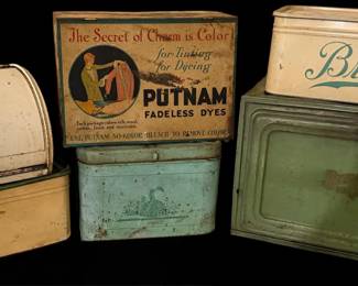 Vintage bread tins , and advertising tins