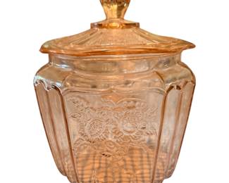Vintage Mayfair Pink Depression Glass Cookie Jar /biscuit jar