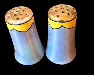 Gold & Blue Lusterware Salt & Pepper Shakers Set Pair Of Shakers Made In Japan