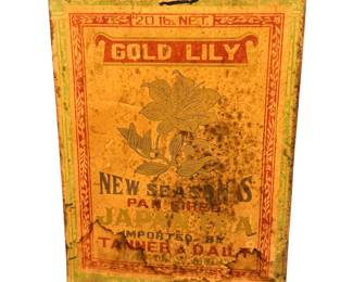 Large Gold Lily Store Tea Tin/Paper Label ~ Tanner & Daly Bay City, Mich~20 lb