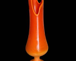 LE Smith Bittersweet Orange Fayette Swung Smoothie Pedestal Base Vases 17.5-21.5". Beautiful Slag Glass Vintage Mid-Century 1960's Decor