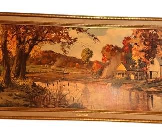 Large Fall Country Scene Lithograph Print by Graule,