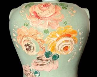 Vintage Teal Blue Floral Ransberg Stoneware cookie jar vase