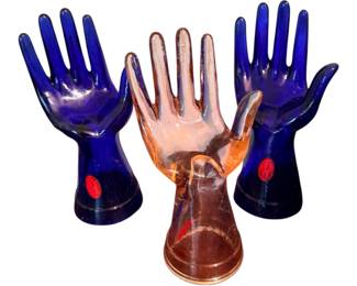 VTG GLASS COBALT BLUE MODEL HAND JEWELRY MANNEQUIN displays. One pink