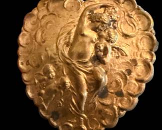 Vintage gold tone heart designer hat pin