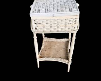Vintage wicker sewing basket table