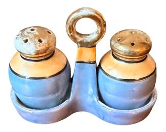 Opalescent Japanese Salt and Pepper Shakers: Peach & Blue Vintage Kitchenware
