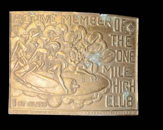 One Mile High Club Tiffany Studios Belt Buckle VTG Pilot Punk Biker Airplane