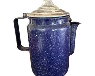 Vintage speckled blue enamel wear coffee pot with lid