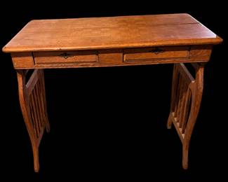 Ladies oak writing desk. Collapses to store/ checkerboard top