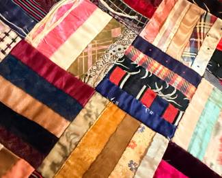 Gorgeous vintage hand Quilted needlework silk stripes patchwork crazy Quilt vintage