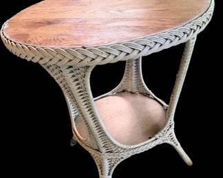 Antique wicker and wood round table