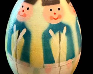 Vintage Polish Wooden Surprise Egg with Mini Bowling Game Inside!