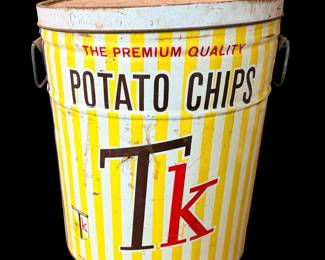 VINTAGE LARGE TK POTATO CHIPS TIN CAN
