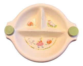 1940s Mary Had A Little Lamb BABY DISH with 2 CORKS Fill with Warm Water