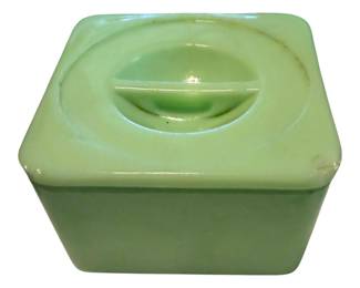 VINTAGE Jeanette Jadeite Green URANIUM Glass Refrigerator Square Dish w Lid