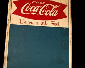 1950's Coca Cola Fishtail Delicious with Food Metal Menu Chalkboard Sign!