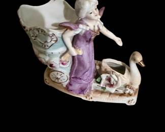 Vintage Chase Woman & Cornucopia Pulled By Swan Made In Japan