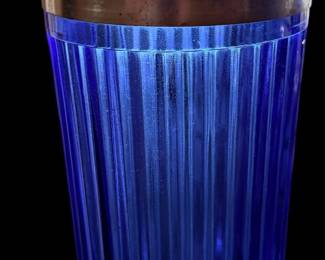 Vintage Cobalt Blue Ridged Glass Cocktail Shaker With Lid Mid Century 1930’s