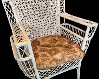 Vintage wicker side chair with magazine holders