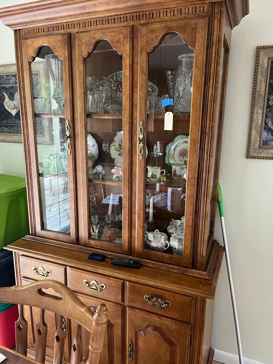 Tell City china cabinet with chairs and table