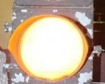 Vintage amber/yellow/green traffic signal lens manufactured by the Eagle Signal Corporation. 