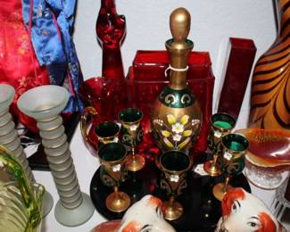Murano Liquor Set, 7 pieces: 1 decanter and 6 Liqueur/shot/cordial glasses