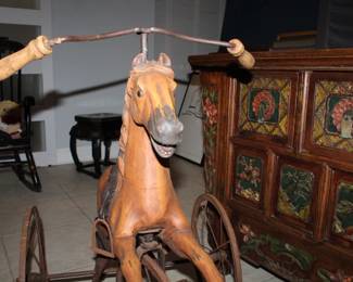 Antique Horse Velocipede Tricycle Wrought Iron with Leather Saddle 